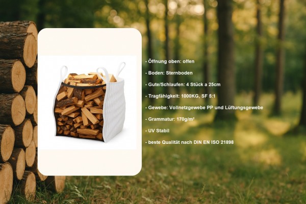 Holzbag (Woodbag, Big Bag Holz), universeller BigBag für Brennholz und Kaminholz
