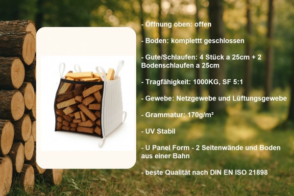 Holzbag (Woodbag, Big Bag Holz), universeller BigBag für Brennholz und Kaminholz